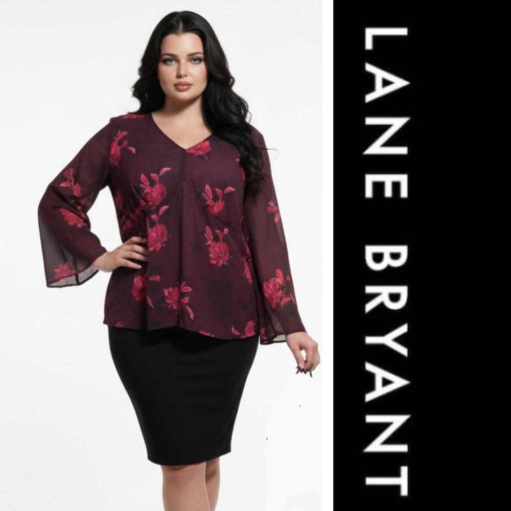 Lane Bryant Floral Print Sheer Blouse